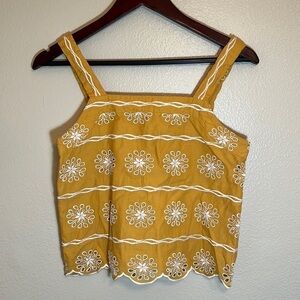 LOFT Mustard Yellow Embroidered Tank Top